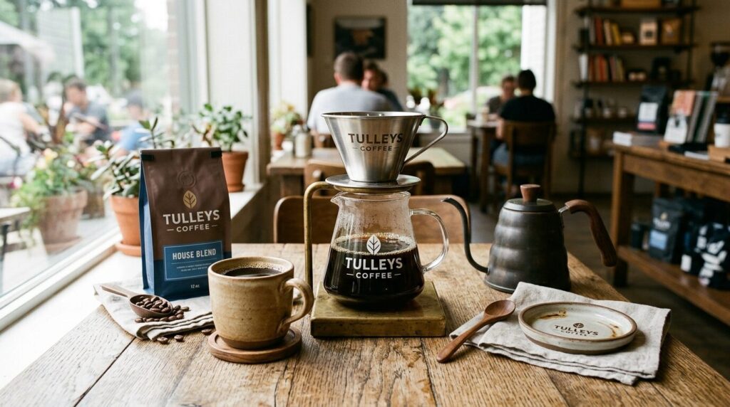 タリーズコーヒーのメッシュフィルタードリッパーとコーヒーオイルが浮いたカップ