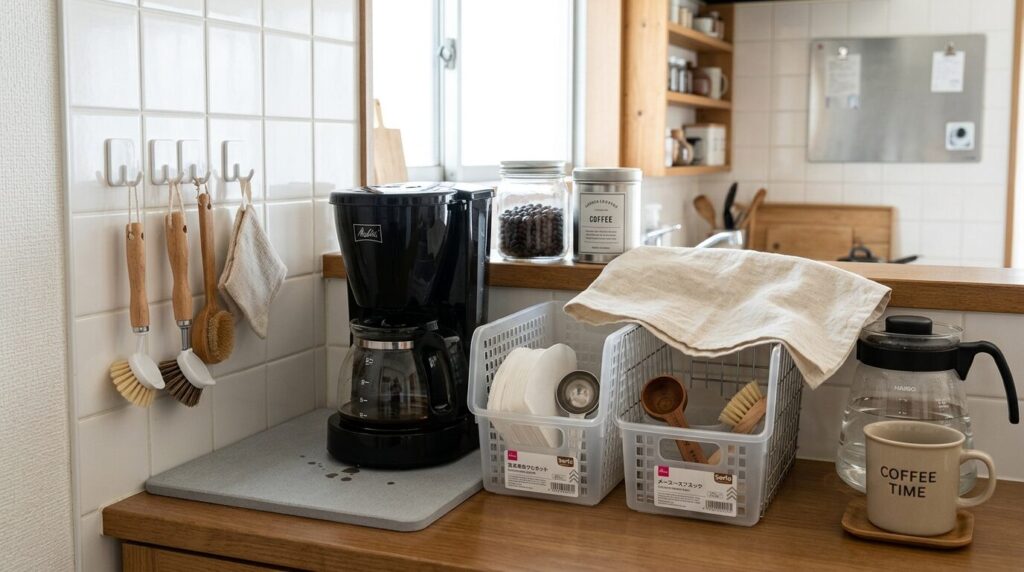 100円ショップの小物を活用したコーヒーステーションの整理整頓術