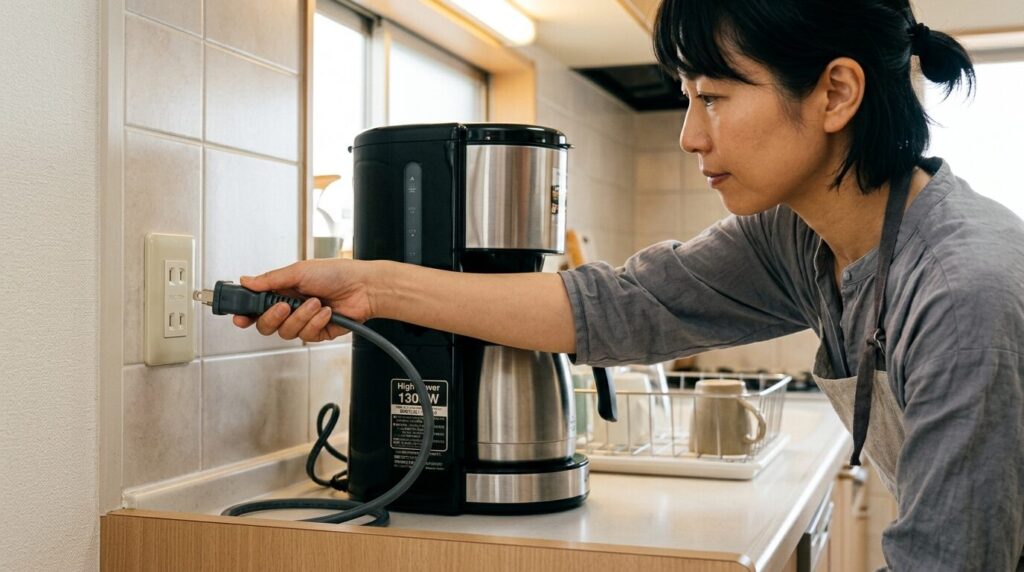コーヒーメーカーを壁コンセントに直接接続する安全な電源確保方法