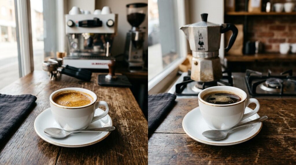 エスプレッソとモカコーヒーの比較、クレマの違いがわかる2つのデミタスカップ
