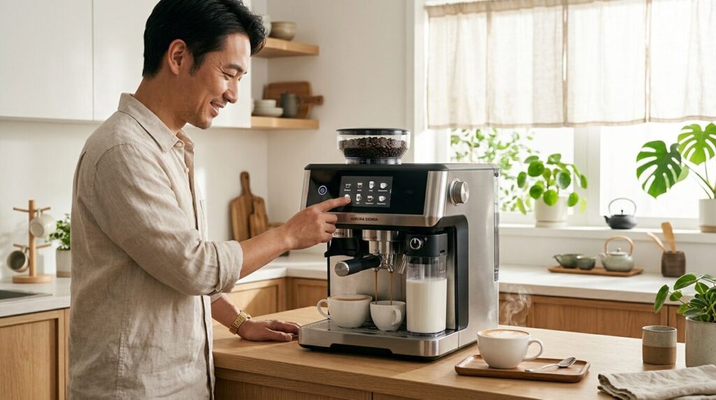 ボタン一つで豆から挽きたてコーヒーが楽しめる全自動エスプレッソマシン