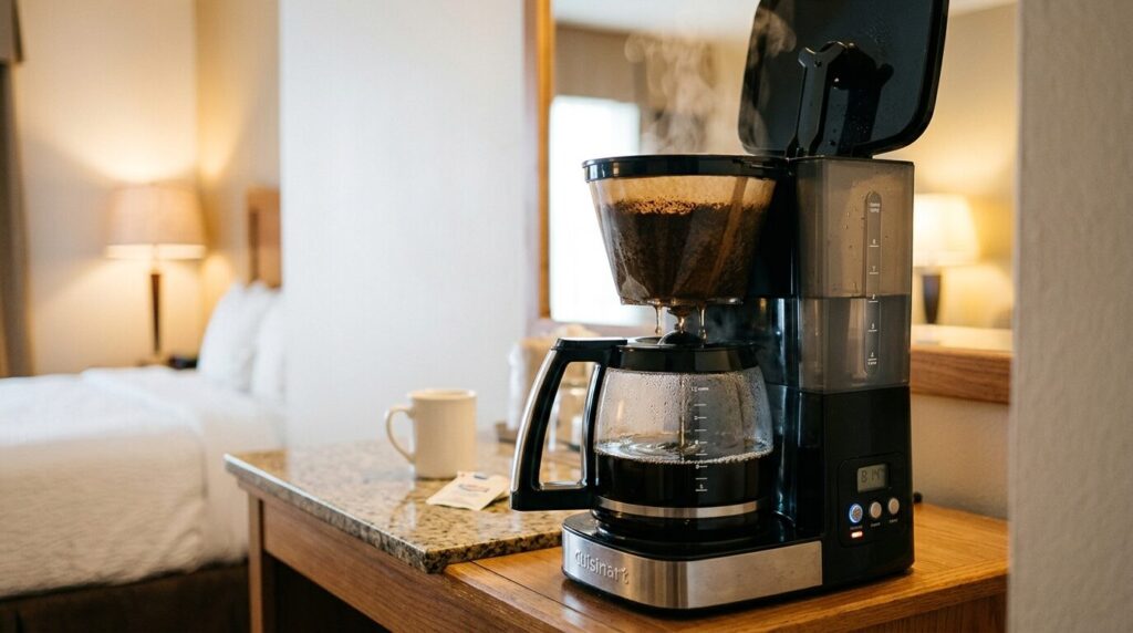 アメリカのホテルに設置されたフィルター式ドリップコーヒーメーカー