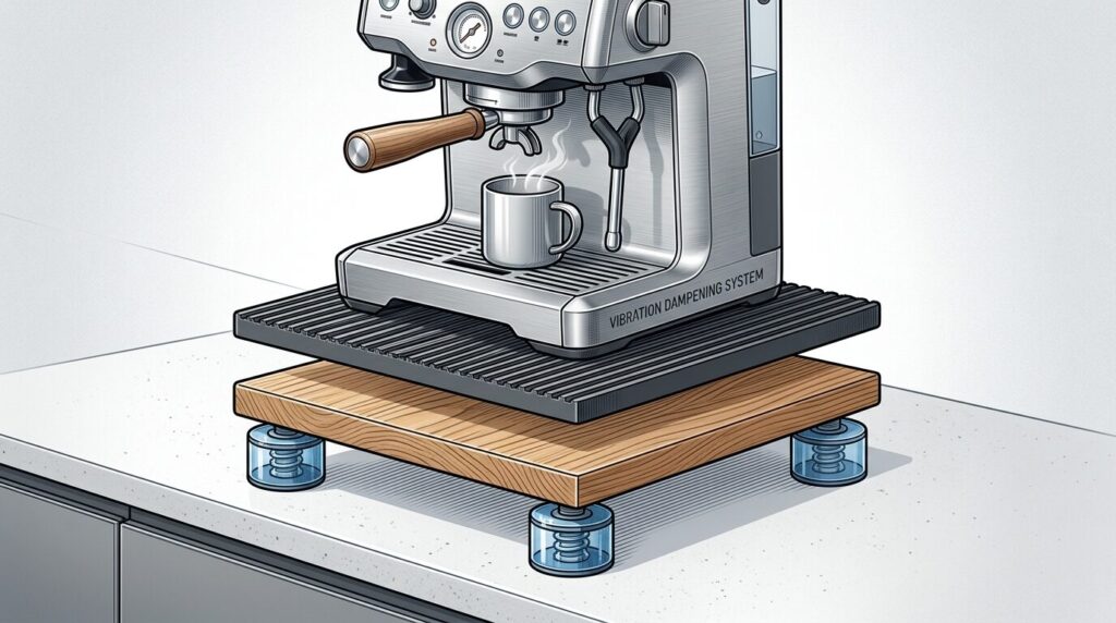 コーヒーメーカー用防振マットとゲルパッドの3層構造システム