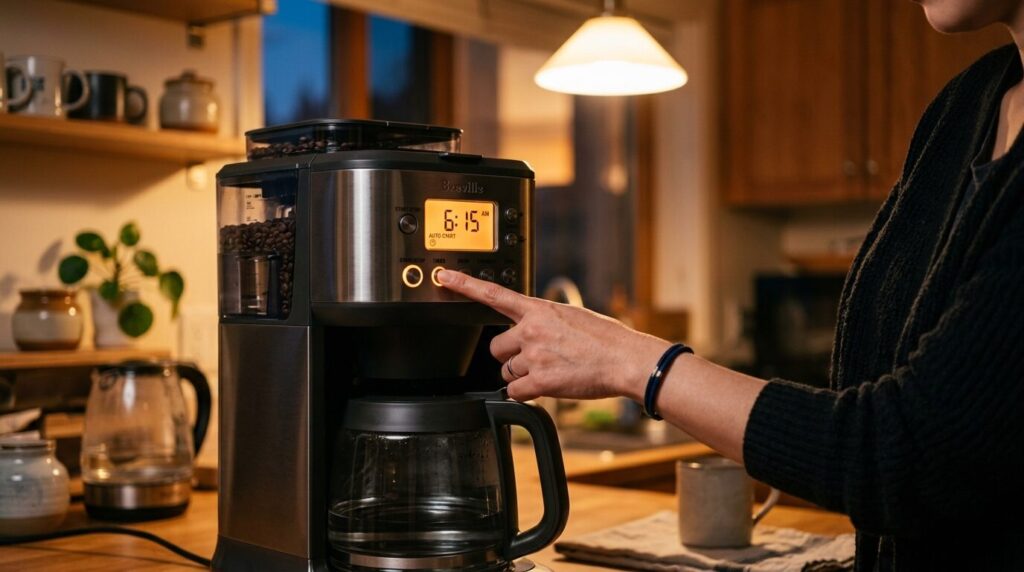 前日の夜にタイマーを設定して翌朝の準備を楽にするコーヒーメーカー