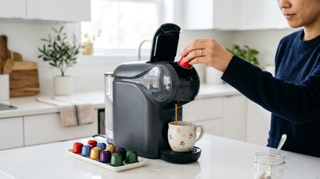 カプセル式コーヒーメーカーの手軽な操作