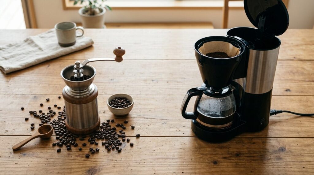 コーヒーミルとコーヒーメーカーの役割の違い