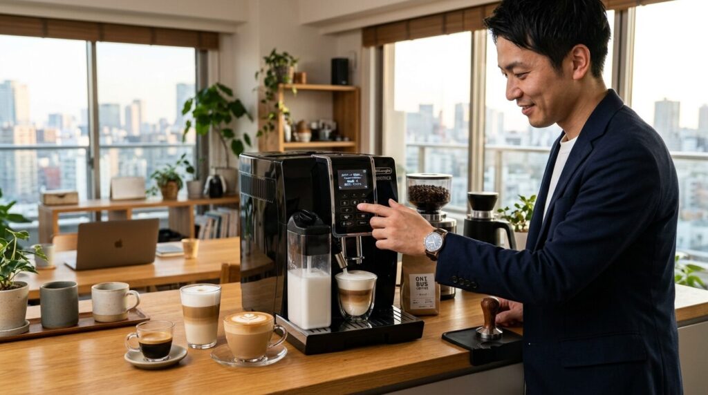 日本語液晶パネル搭載のデロンギディナミカで多彩なコーヒーメニューを楽しむ生活