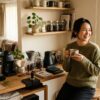 理想的に配置されたコーヒーステーションでくつろぐ様子