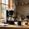 モダンなキッチンに並ぶドリップコーヒーメーカーとインスタントコーヒー瓶の比較画像
