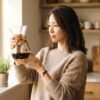 HCD-6MJのガラス容器を両手で慎重に確認する日本人女性の様子。破損状況を確認し適合部品を検討するシーン。