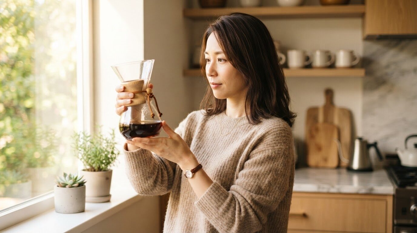 HCD-6MJのガラス容器を両手で慎重に確認する日本人女性の様子。破損状況を確認し適合部品を検討するシーン。