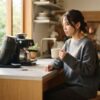 「朝のキッチンでコーヒーメーカーを見つめる日本人女性。衛生面への不安から始まった疑問を象徴する、アイキャッチ用の一枚」