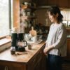 電動コーヒーメーカーで朝のコーヒーを淹れる日本人女性のキッチン風景